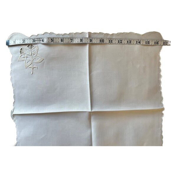 Madeira Tablecloth Beige Scalloped Edges & 8 Lighter Napkins 82x67 Linen Cutwork - Picture 15 of 16